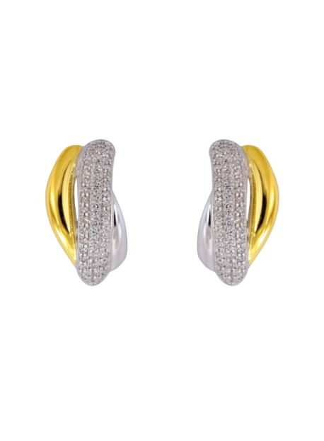 Pendientes Plata Bicolor Dorada Mujer PPEN2253/B Bandas Cruzadas Circonitas