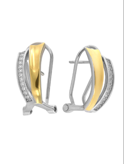 Pendientes Plata Bicolor Dorada Mujer PPOM43/B Bandas Circonitas