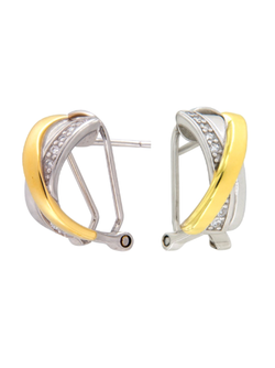 Pendientes Plata Bicolor Dorada Mujer PPOM45/B Bandas Entrelazadas Circonitas