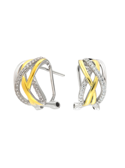 Pendientes Plata Bicolor Dorada Mujer PPOM50/B Bandas Entrelazadas Circonitas