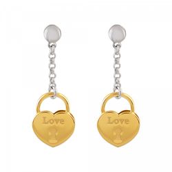 Pendientes Plata Bicolor Dorada Sovrani AVP018 Candado Corazón