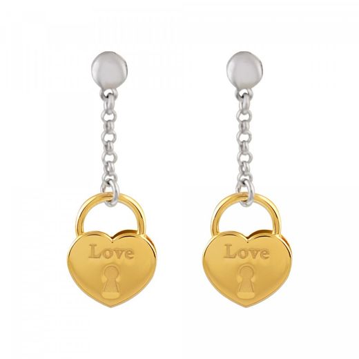 Pendientes Plata Bicolor Dorada Sovrani AVP018 Candado Corazón