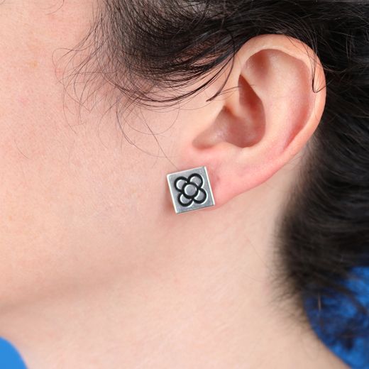 Pendientes Plata Cánovas 1929 Panot Flor Barcelona CA1929-EPBCG Cuadrado 13x13mm