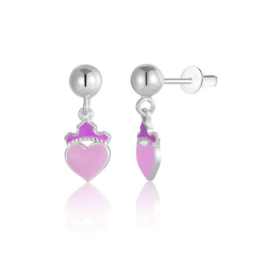 Pendientes Plata Disney AG0106P Pricesas Corazón Rosado