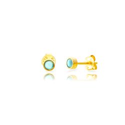 Pendientes Plata Dorada 04mm PEM0312DOTU Mineral Turquesa Redondo