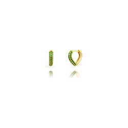 Pendientes Plata Dorada 09mm PEZ1699DOZV09 Aro Corazón Circonitas Verdes