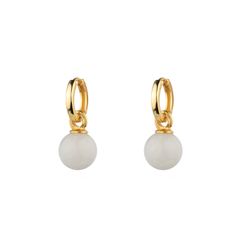 Pendientes Plata Dorada 10mm PEM0310DOPL Colgante Bola Mineral Piedra luna