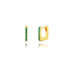 Pendientes Plata Dorada 10mm PEZ1640DOZV Cuadrado Circonitas Verdes