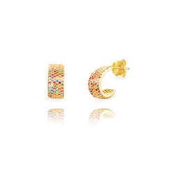 Pendientes Plata Dorada 10mm PEZ1676DOVA Medio Aro Circonitas Multicolor