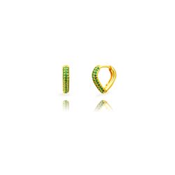 Pendientes Plata Dorada 11mm PEZ1699DOZV11 Aro Corazón Circonitas Verdes