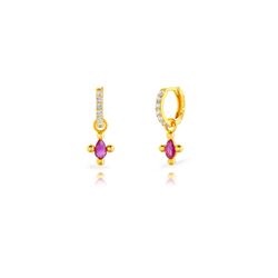 Pendientes Plata Dorada 11x8,5mm PEZ1633DOZR Aro Colgante Rubí Lagrima