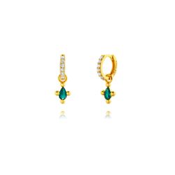 Pendientes Plata Dorada 11x8,5mm PEZ1633DOZV Aro Colgante Esmeralda Lagrima