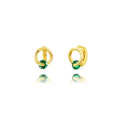 Pendientes Plata Dorada 12mm PEZ1684DOZV Aro Espiral Circonita Verde