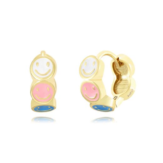 Boucles d'oreilles Argent Doré 13mm PEL1128DOVA Smiley Émail