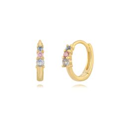 Pendientes Plata Dorada 13mm PEZ1539DOVA Aro Circonitas Multicolor