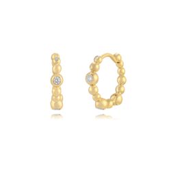 Pendientes Plata Dorada 13mm PEZ1549DO Aro Bolas Circonitas