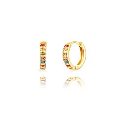 Pendientes Plata Dorada 13mm PEZ1695DOVA13 Aro Circonitas Multicolor