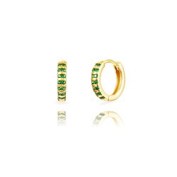 Pendientes Plata Dorada 13mm PEZ1695DOZV13 Aro Circonitas Verdes