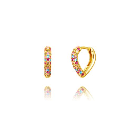 Pendientes Plata Dorada 13mm PEZ1699DOVA13 Aro Corazón Circonitas Multicolor