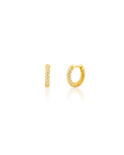 Pendientes Plata Dorada 14mm PEZ1538DO14 Aro Trenzado Circonitas