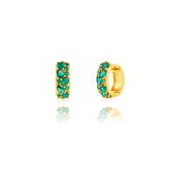 Pendientes Plata Dorada 14mm PEZ1647DOZV Aro Circonitas Verdes