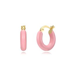 Pendientes Plata Dorada 15mm PEL1132DOEP15 Aro Enamel Rosa