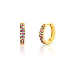 Pendientes Plata Dorada 16,50mm PEZ1555DOVA12 Aro Circonitas Multicolor