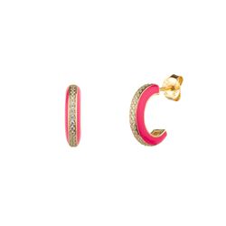 Pendientes Plata Dorada 16mm PEZ1562DOHP Medio Aro Circonitas Enamel Rosada