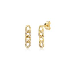 Pendientes Plata Dorada 16mm PEZ1661DO Eslabones Circonitas