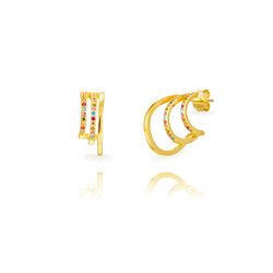 Pendientes Plata Dorada 16mm PEZ1693DOVA Triple Banda Circonitas Multicolor