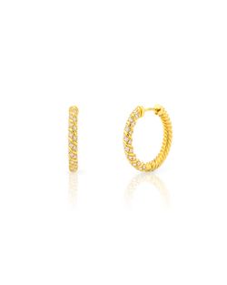 Pendientes Plata Dorada 17mm PEZ1538DO17 Aro Trenzado Circonitas