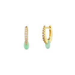 Pendientes Plata Dorada 17mm PEZ1594DOME Aro Circonita Enamel Menta