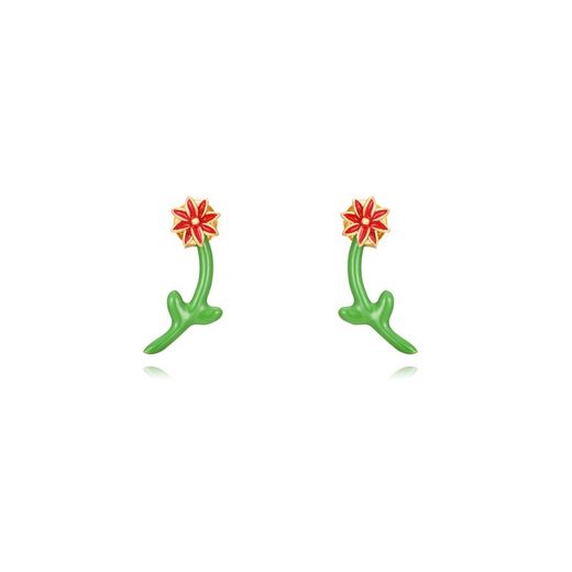 Pendientes Plata Dorada 18mm PEL1033DOER Earjacket Flor Enamel