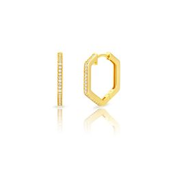 Pendientes Plata Dorada 18mm PEZ1609DO14 Hexagono Circonitas