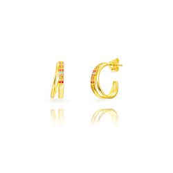 Pendientes Plata Dorada 18mm PEZ1692DOVA Doble Banda Circonitas Multicolor