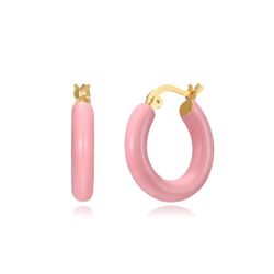 Pendientes Plata Dorada 19mm PEL1132DOEP19 Aro Enamel Rosa