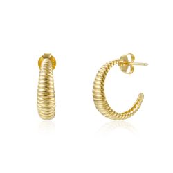 Boucles d'oreilles Argent Doré 20mm PEL0932DOXXXX Semi Créoles Rayées