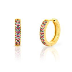 Pendientes Plata Dorada 20mm PEZ1555DOVA16 Aro Circonitas Multicolor