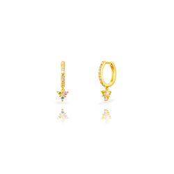 Pendientes Plata Dorada 20mm PEZ1653DOVA Aro Colgante Circonitas Multicolor