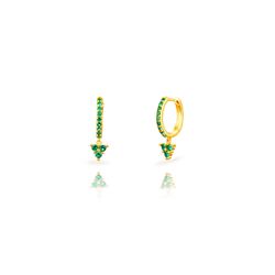 Pendientes Plata Dorada 20mm PEZ1653DOZV Aro Colgante Circonitas Verdes