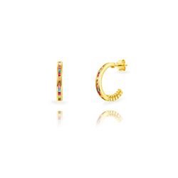 Pendientes Plata Dorada 21mm PEZ1680DOVA Medio Aro Circonitas Multicolor