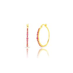 Pendientes Plata Dorada 24,5mm PEZ1608DOZR Aro Circonitas Rubí