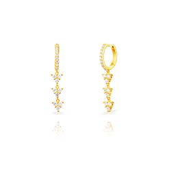 Pendientes Plata Dorada 25mm PEZ1654DO Aro Colgante Triple Triángulo Circonitas