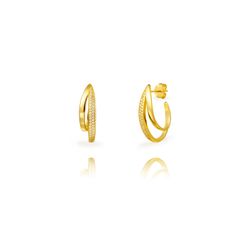 Pendientes Plata Dorada 25mm PEZ1691DO Doble Banda Circonitas