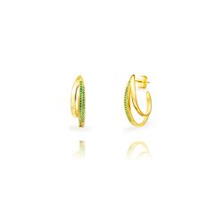 Pendientes Plata Dorada 25mm PEZ1691DOZV Doble Banda Circonitas Verdes