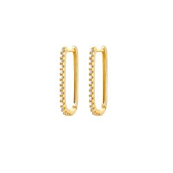 Pendientes Plata Dorada 30mm PEZ1514DOXX30 Aro Rectángulo Circonitas