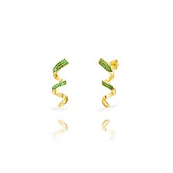 Pendientes Plata Dorada 32mm PEZ1682DOZV Espiral Circonitas Verdes