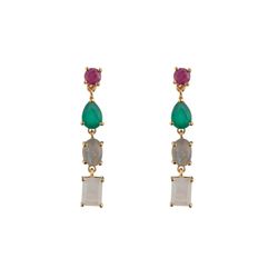 Pendientes Plata Dorada 35mm PEM0311DOVA Colgante Minerales Circonita Multicolor