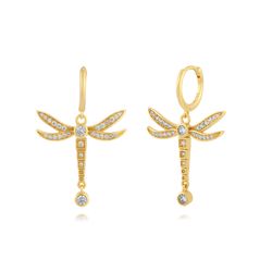 Pendientes Plata Dorada 35mm PEZ1547DO Aro Libélula Circonitas