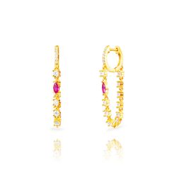 Pendientes Plata Dorada 35mm PEZ1655DO Aro Colgante Cadena Circonitas